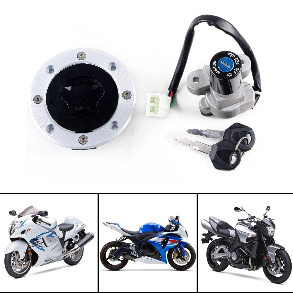 Ignition Switch Gas Fuel Tank Cap w/Keys Compatible with Suzuki GS500 600F RGV 250 GSF 1200 Bandit GSXR 1000 1300 Hayabusa SV650 TL1000R