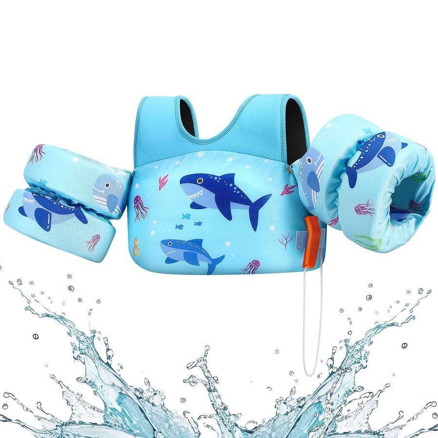 Swim Vest for Kids, Toddler Pool Floaties Fit 31-66 Lbs, Children Swimming Vest with Adjustable Strap, Swim Jacket Water Wing Arm Float, Puddle Beach Boat Jumper Boy Girl Age 2-7,Blue Shark