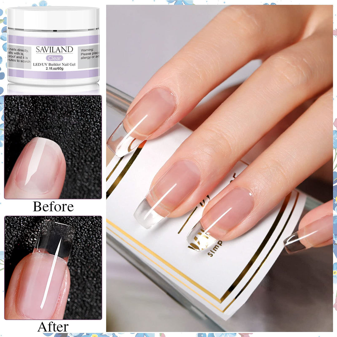 Saviland Builder Gel for Nails Kit - Nail Extension Gel Kit Nail Strengthen Nail Art Manicure Set with 36pcs Nail Powder, 15pcs Acrylic Nail Brush & 100 pcs Nail Forms for Nails