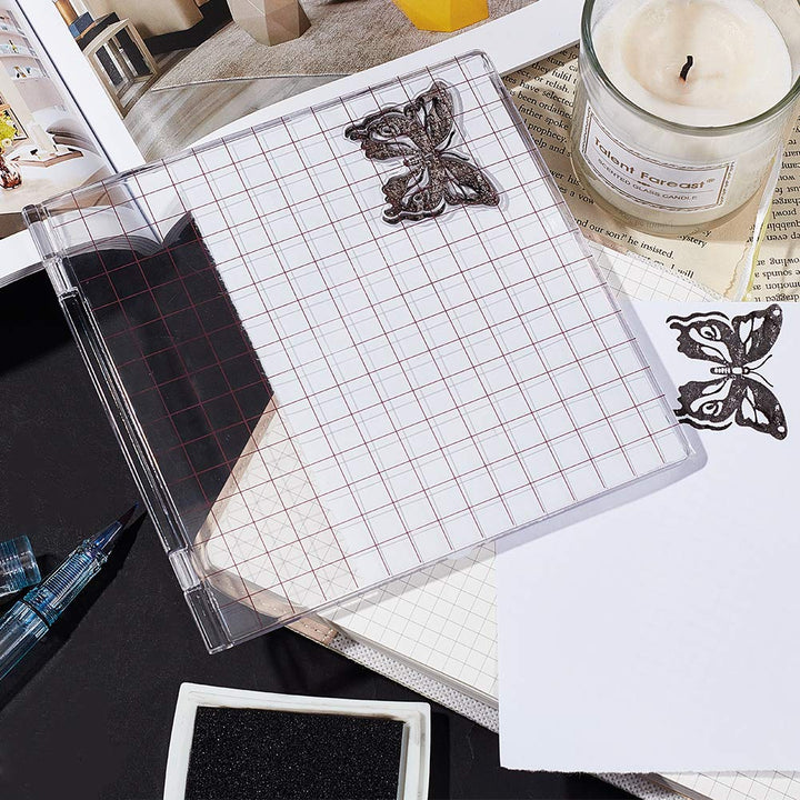 Acrylic Stamp Block 5.9x6.1 Perfect Positioning Stamping Clear Stamps Scrapbook Craft Stamping Tool with Grid Lines for Card Making Scrapbooking Journaling and Other Paper Crafts