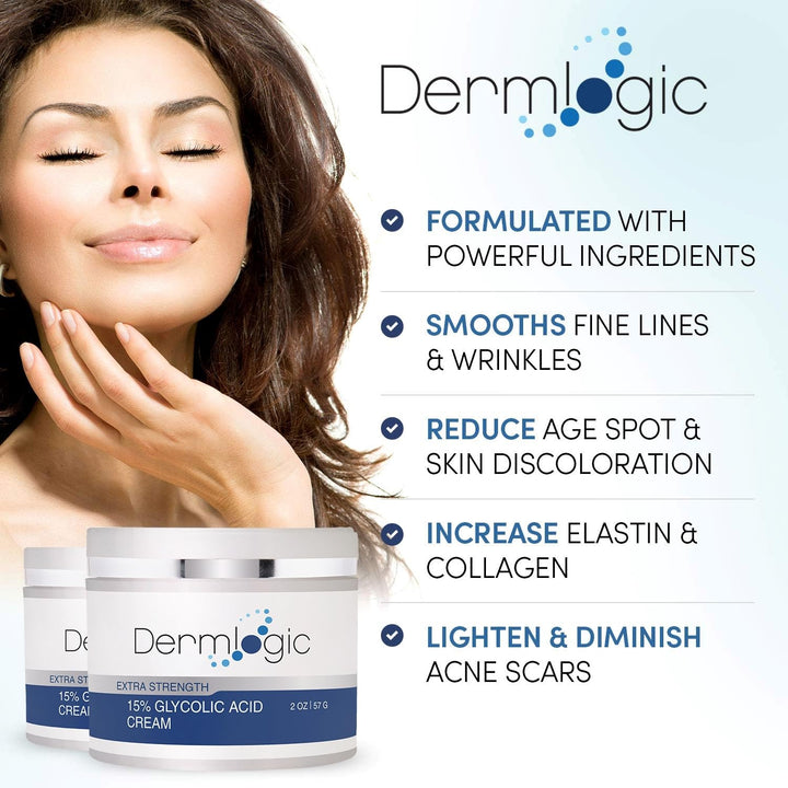 Glycolic Cream 15% - Natural Anti Aging Exfoliator to Smooth Away Fine Lines & Wrinkles & Improve a Dull Looking Complexion. Includes A.H.A & Green Tea Moisturizer for Face & Body.