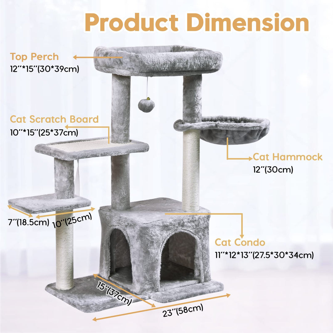 Cat Tree, Cat Tower with Sisal Scratching Post for Indoor Cats, 35 Multi-Level Cat Condo with Hammock Perch and Kitten Toys, Cat Furniture for Kittens Adult Cats