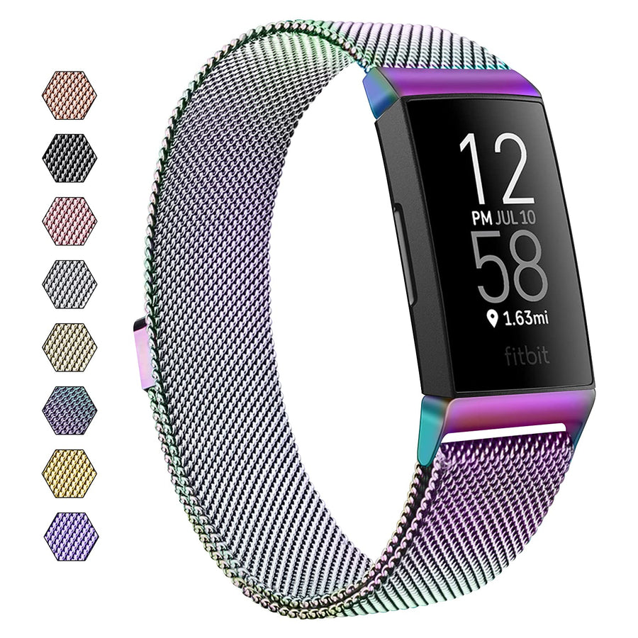 Metal Bands for Fitbit Charge 4 & Fitbit Charge 3 & Charge 3 SE, Stainless Steel Magnetic Lock Replacement Wristbands for Charge 3 & Charge 4 Women Men Small Large (Small, Colorful)