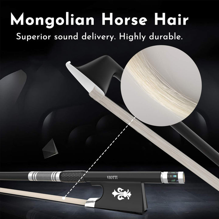 Carbon Fiber Violin Bow, Hand Crafted by Professional Violin & Bow Makers, Strong, Stiff & Well Balanced, Made with Mongolian Horse Hair, For Violinists & Fiddlers of All Skill Levels