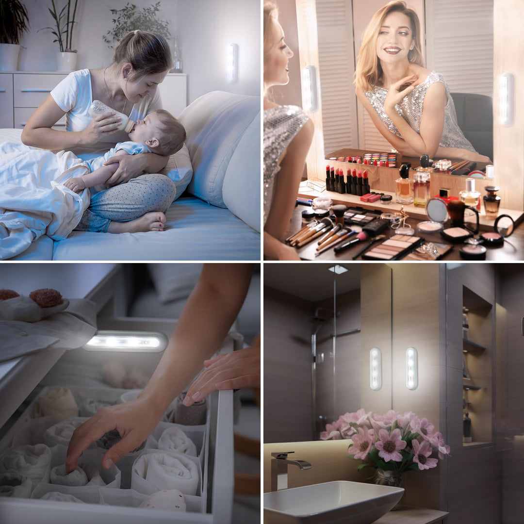 Closet Lights, Touch Light, 4 LED Touch Tap Light, Stick-on Anywhere Push Light, Cordless Touch Sensor LED Night Light, Stair Lights, Light Panel Can Be Rotated 140°(1 Pack, Battery Operated)