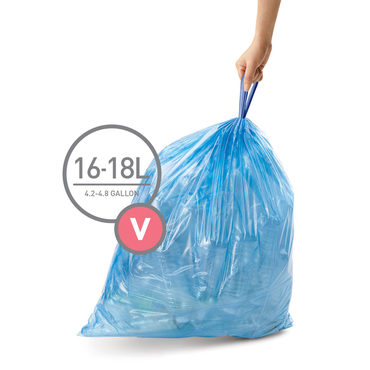 Code V 60 Count, Genuine Custom Fit Liners, Drawstring Trash Bags in Dispenser Packs, 16-18 Liter / 4.2-4.8 Gallon, Blue