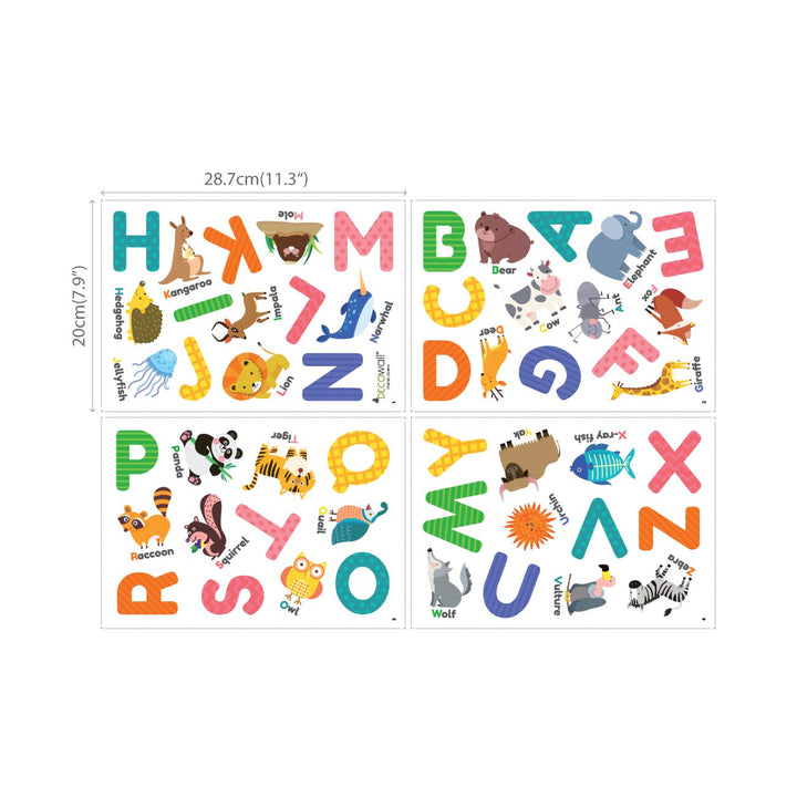 DS-8014 Colourful Animal Alphabet ABC Kids Wall Stickers Wall Decals Peel and Stick Removable Wall Stickers for Kids Nursery Bedroom Living Room (Small) décor