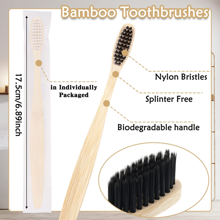 200 Pieces Bamboo Toothbrushes Bulk Soft Bristles Toothbrushes with Micro Fur Ultra Wooden Bamboo Tooth Brushes Manual Toothbrushes for Adults Travel Family Hotel Use Individually Packaged
