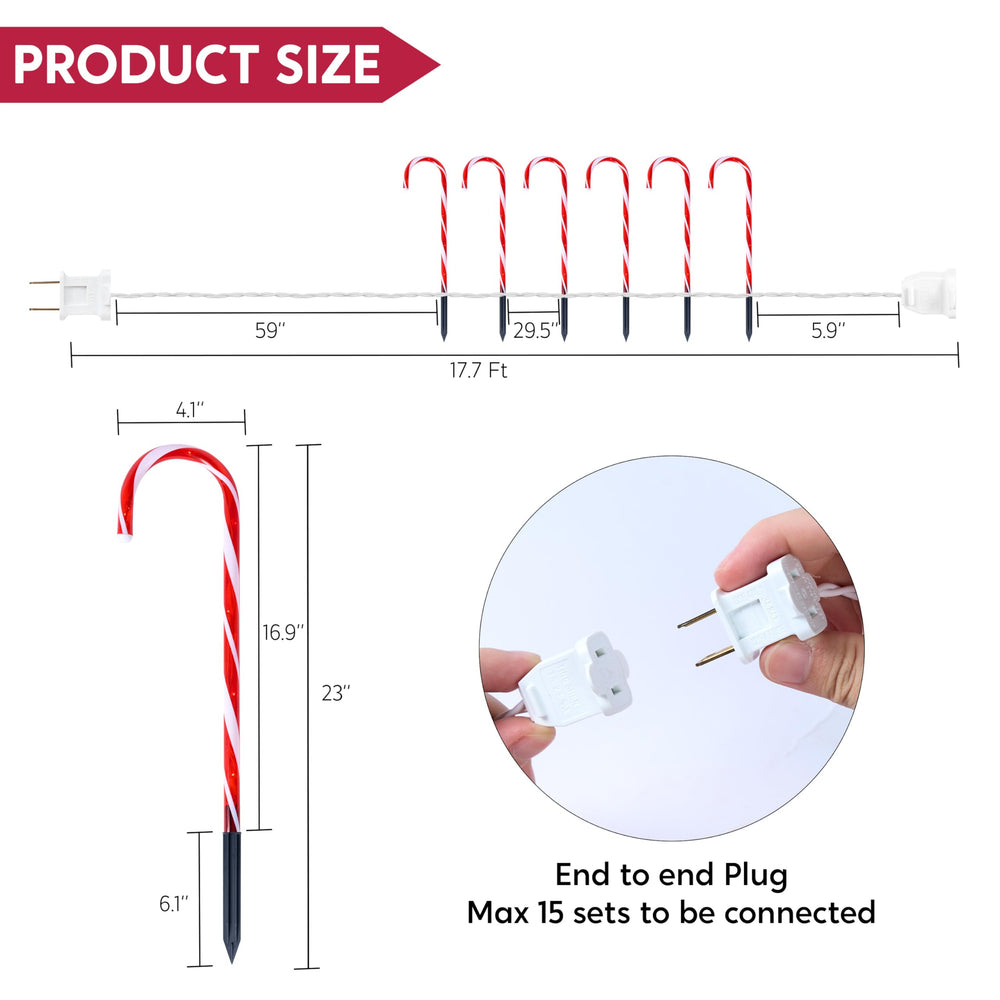 23 Christmas Candy Cane Pathway Markers Lights, Set of 12 Christmas Pathway Lights with White Lights for Indoor and Outdoor Christmas Decorations
