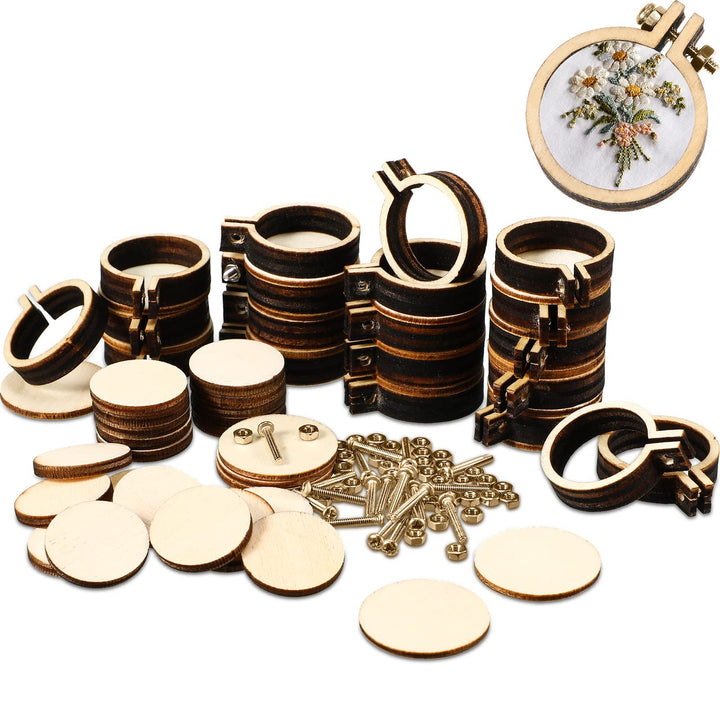 Mini Embroidery Hoops Mini Wooden Hoop Ring Bulk Wood Round Crossing Stitch Hoop Small Frame Circle for Christmas Ornaments DIY Handy Sewing Craft(20 Pieces,1.2 x 1 Inch)