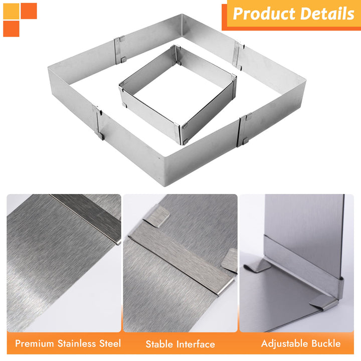 Stainless Steel Cake Ring Square Cake Mousse Mold Ring Cutter, Adjustable from 6 inch to 11 inch