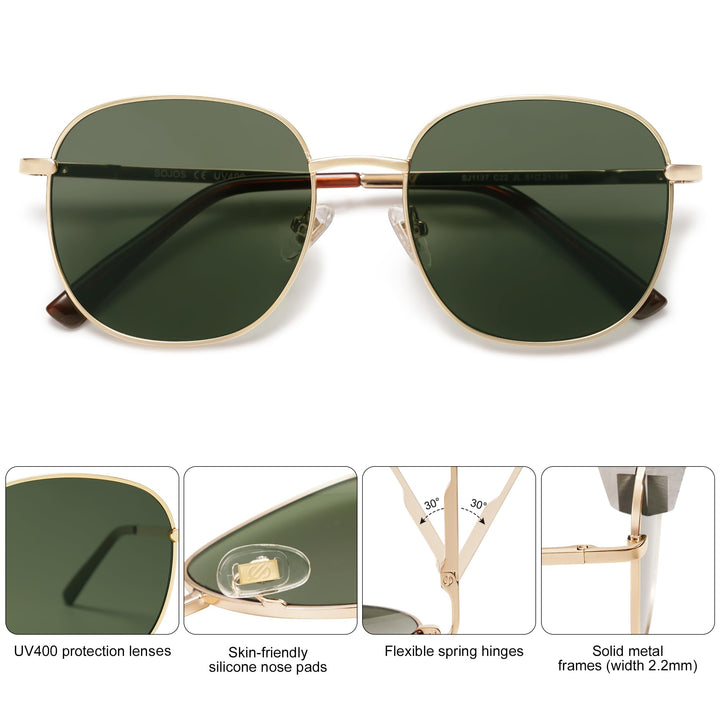 Classic Trendy Square Sunglasses for Women Men Cute Big Frame Gold Shades SJ1137, Gold/Dark Green