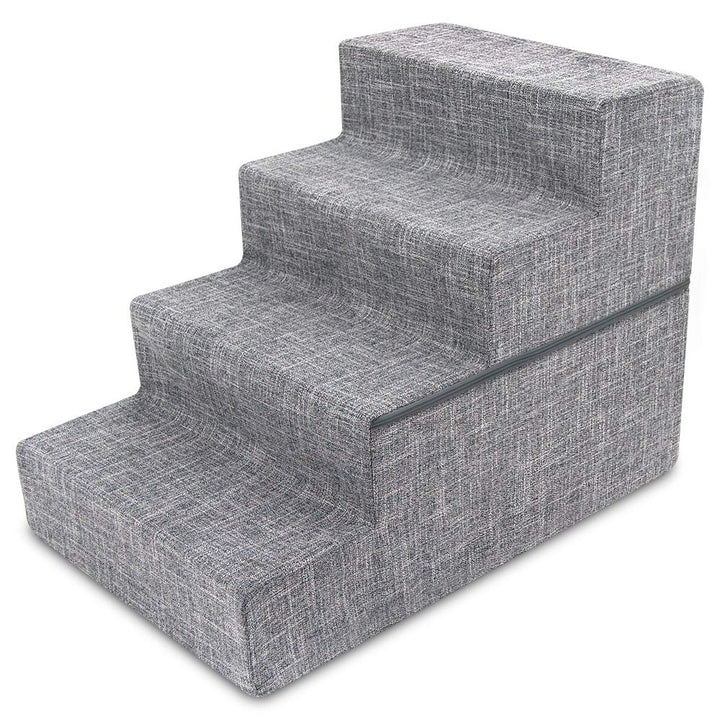 Foldable Foam Pet Steps for Small Dogs and Cats, Portable Ramp Stairs for Couch, Sofa, and High Bed Climbing, Non-Slip Balanced Indoor Step Support, Paw Safe - Ash Gray Linen,4-Step