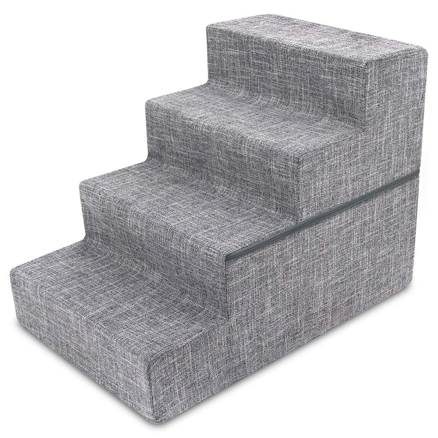 Foldable Foam Pet Steps for Small Dogs and Cats, Portable Ramp Stairs for Couch, Sofa, and High Bed Climbing, Non-Slip Balanced Indoor Step Support, Paw Safe - Ash Gray Linen,4-Step