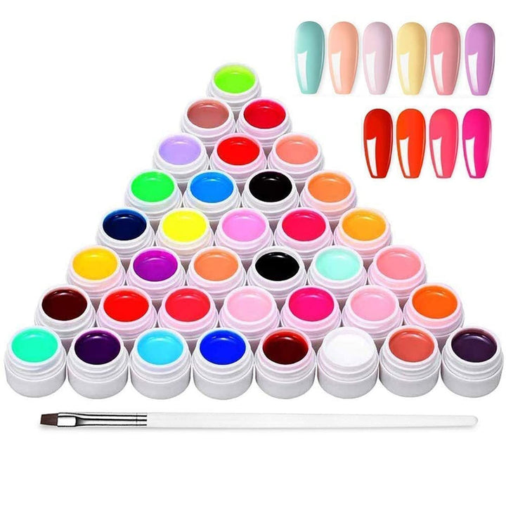 Nail Gel Polish, 36 Colors x 8ML Nail Art Pigment Set Nail Gel Builder Polish Solid Glue Extension Gel with One Nail Brush Nail Art Accessories