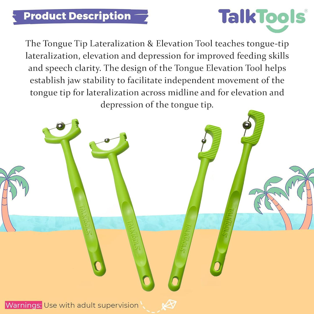 Tongue Tip Lateralization and Elevation Tools | Therapeutic Tool Set for Apraxia, Dysarthria | Improve Feeding Skills, Speech Clarity and Jaw Stability | Jaw Alignment - Set of 4 - Inst. Booklet -Lime
