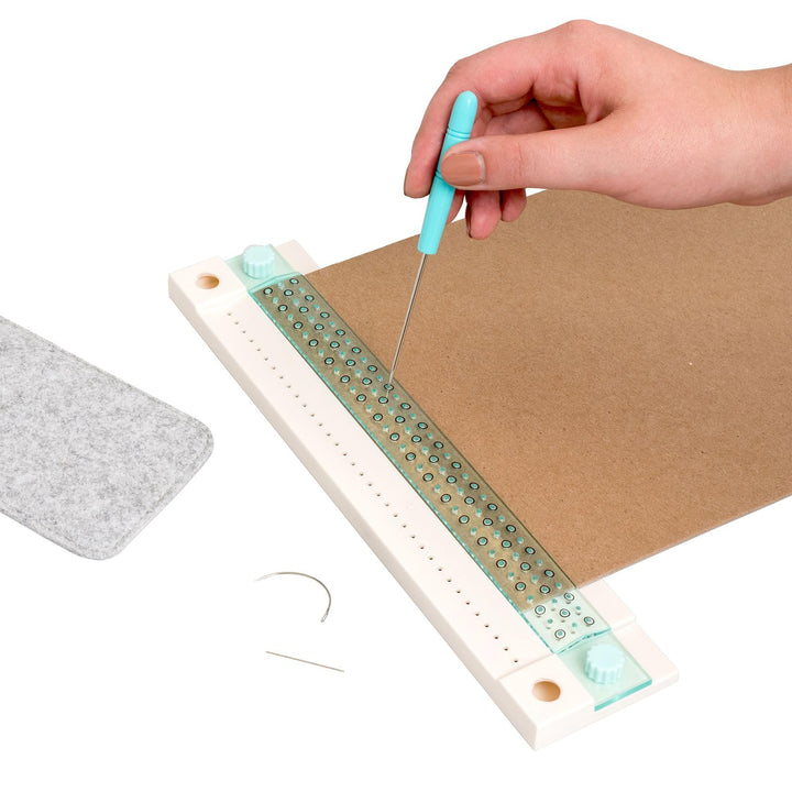 , Journal Book Binding Punch Guide Set, Includes Guide, Awl, Curved and Straight Needle, Waxed Thread, Japanese Stitching Template and Storage, for Japanese and Copic Bound Books