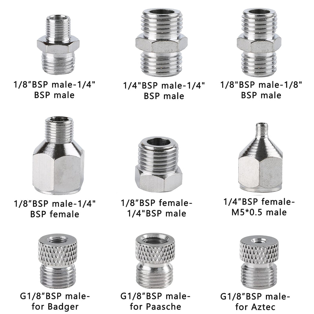 9pcs Airbrush Adapter Set Air Brush Fitting Connector Kit Airbrush Accessories for Mini Air Compressor and Air Hose Supplies