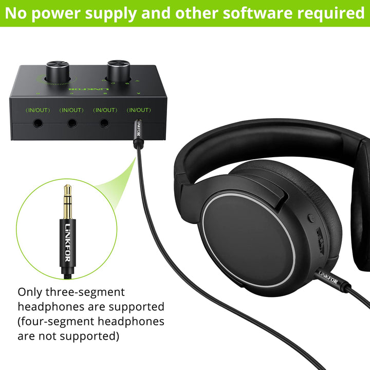 4 Port 3.5mm Stereo Audio Switch, 4 Way Stereo Audio Selector, 4 Input 1 Output / 1 Input 4 Output Audio Splitter with Volume Control and 4 Channel Switch Knob