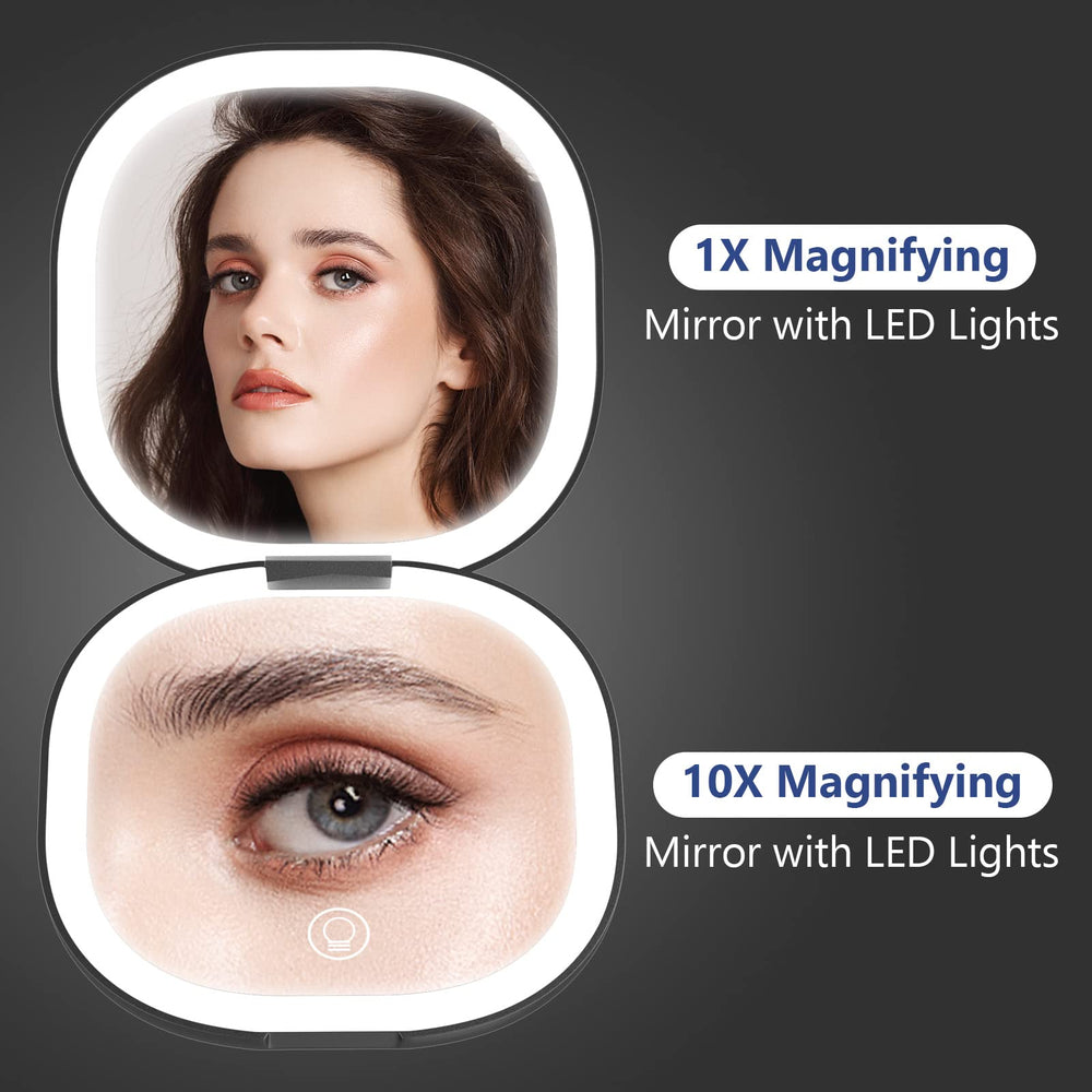 Travel Mirror with Light, Rechargeable 1x/10x Compact Magnifying Mirror, Dimmable Pocket Mirror,Handheld Double Mirror with Light,3.5 inch Travel Size,Portable for Handbag,Purse,Gift,Cyan
