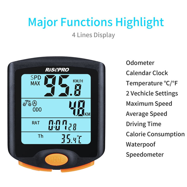 Bike Computer, ® Wireless Bicycle Speedometer Bike Odometer Cycling Multi Function Waterproof 4 Line Display with Backlight YT-813