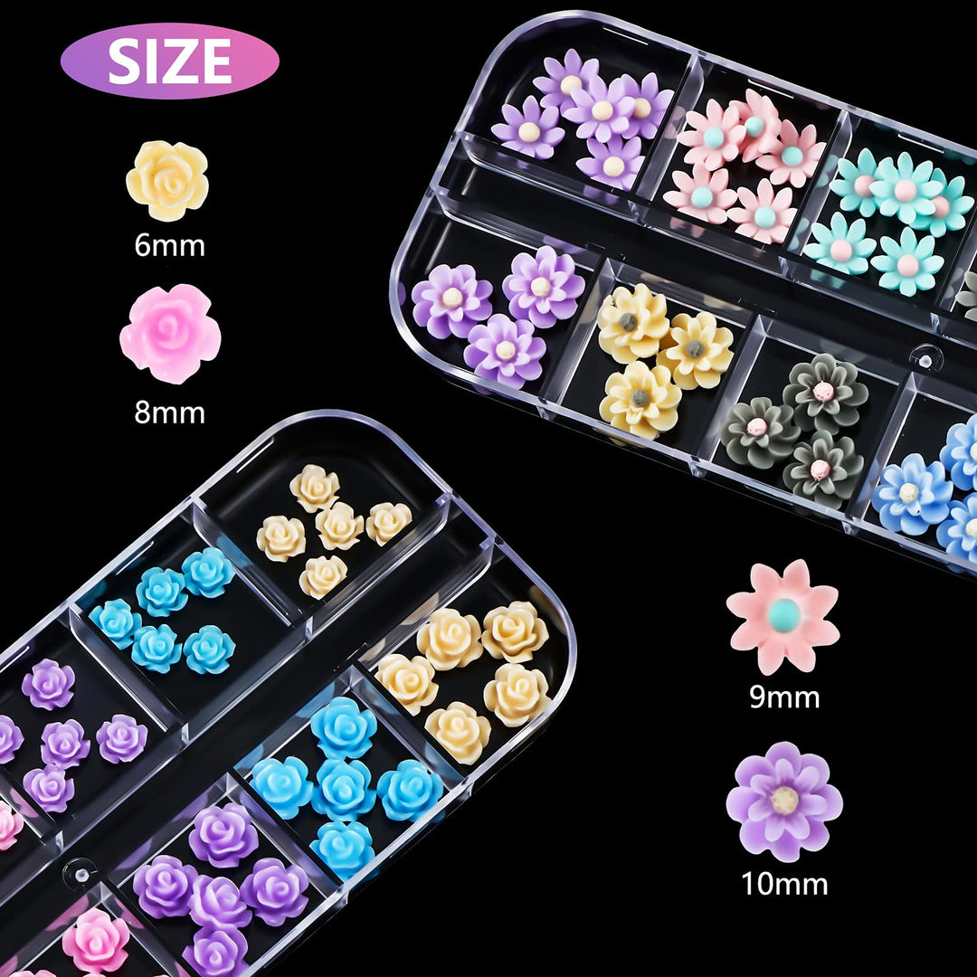 108 Pieces 3D Flower Nail Art Charms Resin Rose Flower Nail Art Studs Flat Design Nail Decals for Nails Accessories Supplies DIY Jewelry Craft
