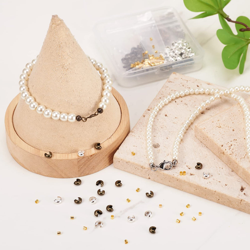 Pandahall 6 Color Column 2x2mm Tiny Brass Tube Crimp Beads and 4x3mm Brass Crimp Knot Covers for Jewelry Making (540pcs/box)