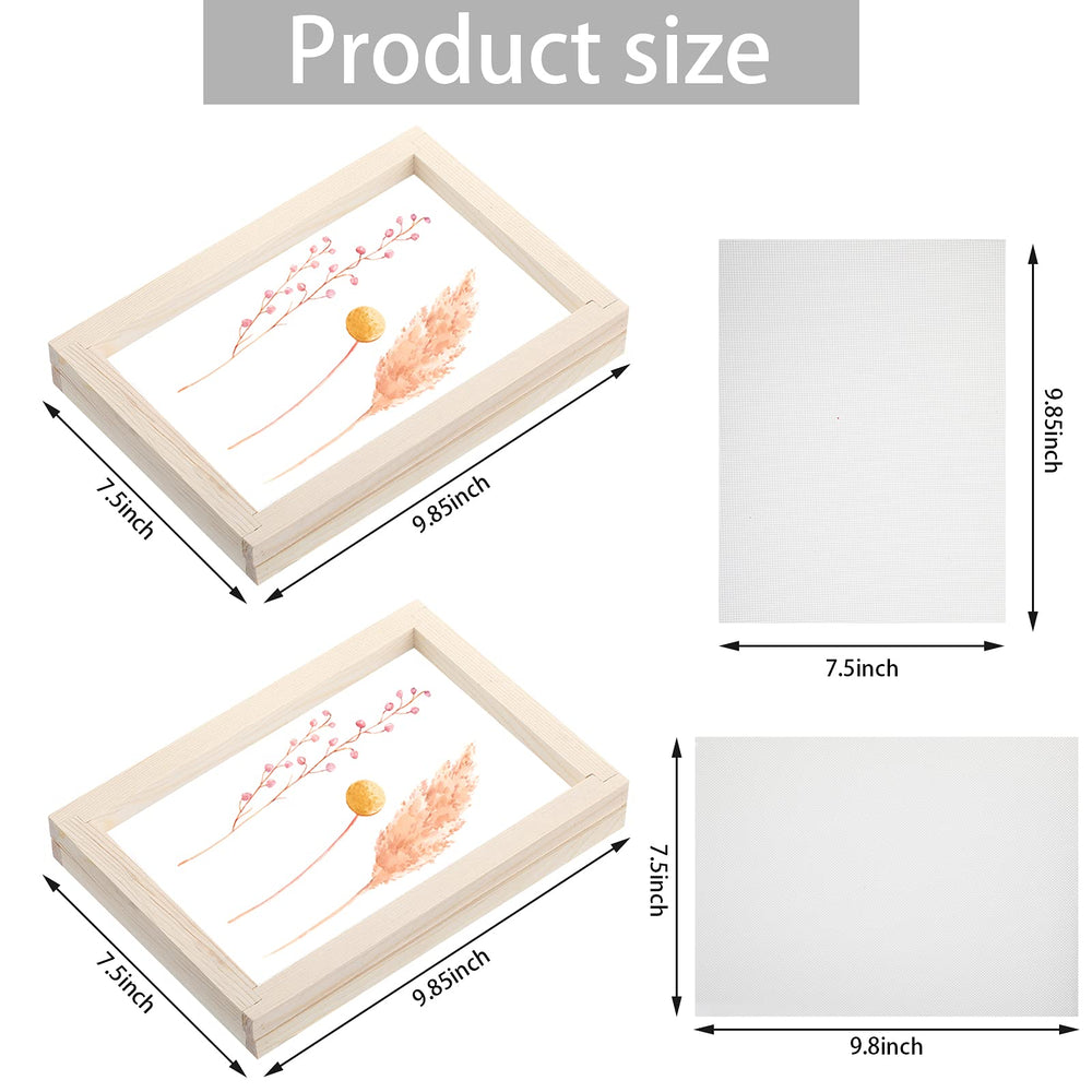 8 Pieces Paper Making Screen Kit Include 7.5 x 9.8 Inches Wooden Paper Making Frame Mould Papermaking Screen Printing Frame Dried Flowers Sponge with Replacement Mesh Cloth for DIY Paper Craft