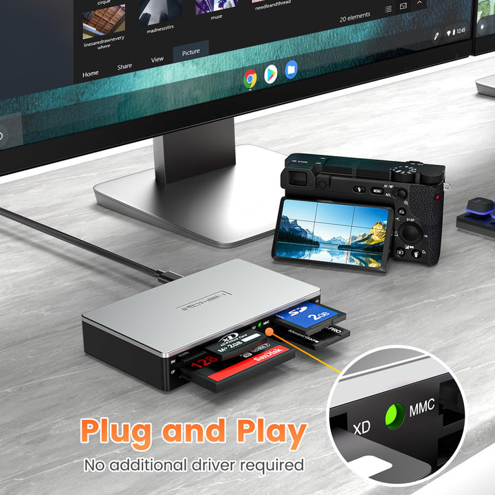 SmartMedia Card Reader Writer All-in-1 USB Universal Multi Card Adapter Slim Hub Read Smart Media, xD, SD, SDHC, SDXC, UHS-I, MMC, MS Pro Duo, CF, MD, Camera Flash Memory Cards For Windows, Mac, Linux