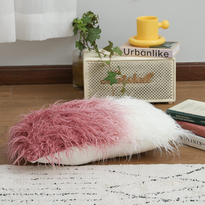 David's Home Faux Fur Lumbar Pillowcase, 1-Packed, Decorative Fluffy Throw Pillow Cover 12 x 20 Inches, Luxury Rectangular Cushion Cover for Bed Couch Sofa Living Room, Ombre Pink