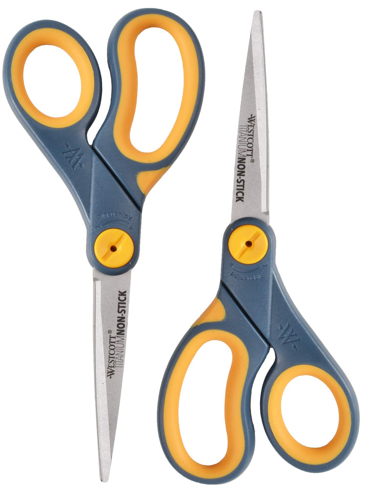 8 Straight Titanium Bonded Non-Stick Scissors with Adjustable Glide Feature 2 Pack (16550), Grey/Yellow