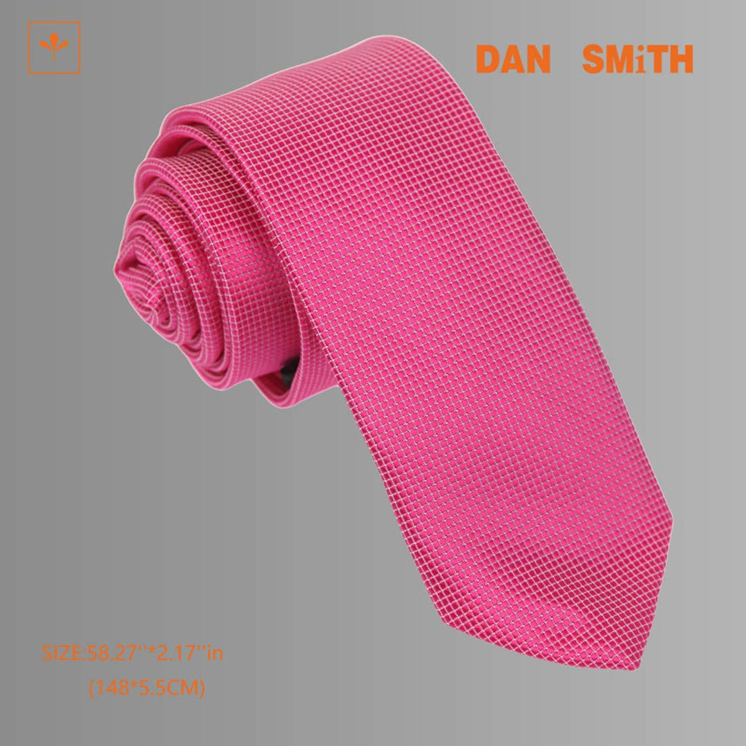 DAE1047 Magenta Checkered Mens Business-Casual Gift Skinny Tie