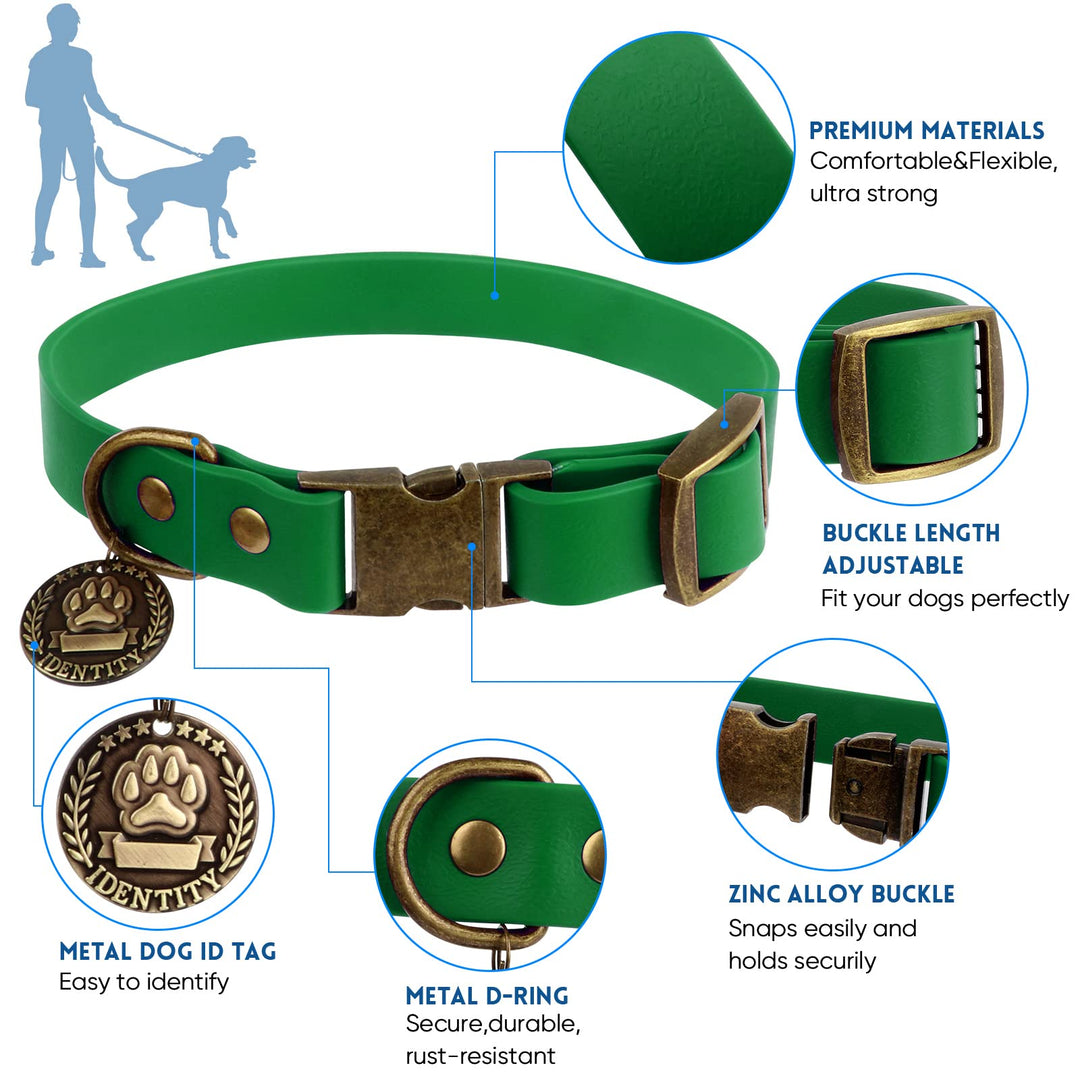 Dog Collar and Leash Set Combo: Adjustable Durable Pet Collars with Dog Leashes for Small Medium Large Dogs,includes One Bonus of Poop Bag Holder (L, Deep Green)