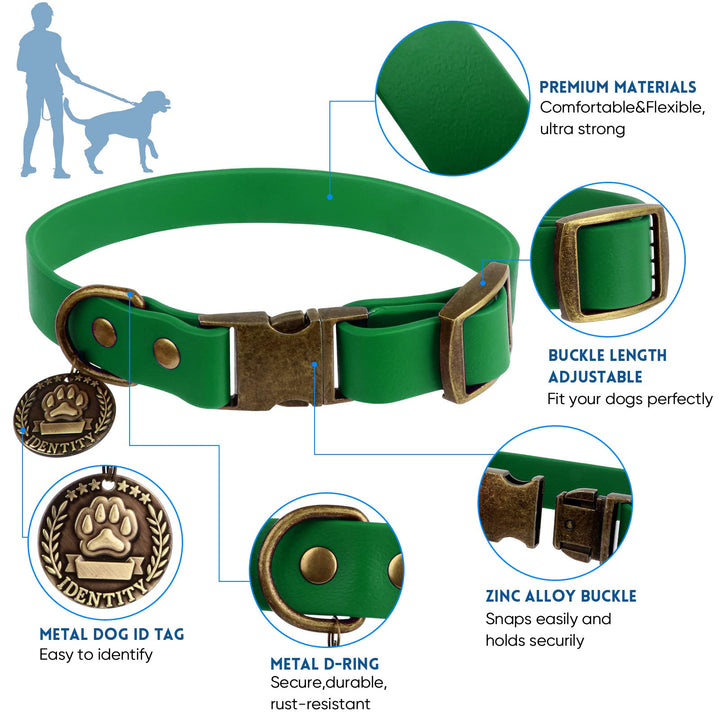 Dog Collar and Leash Set Combo: Adjustable Durable Pet Collars with Dog Leashes for Small Medium Large Dogs,includes One Bonus of Poop Bag Holder (L, Deep Green)