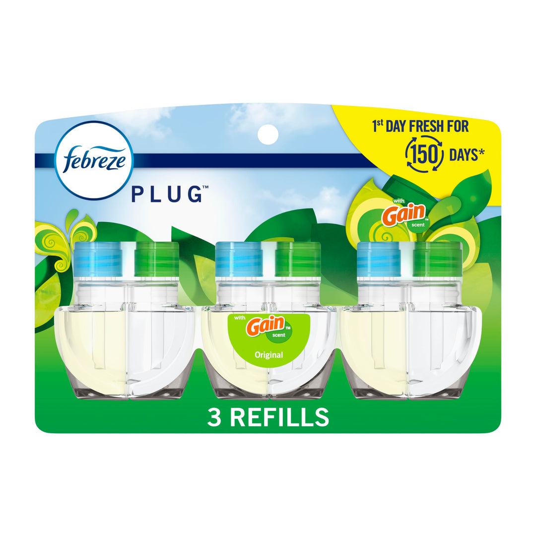 Plug In Air Freshener, Odor-Fighting Scented Oil Refill, Air Fresheners for Home and Bathroom and Kitchen, Long Lasting for Strong Odors, Gain Original Scent, 0.87oz Refills, 3 Count