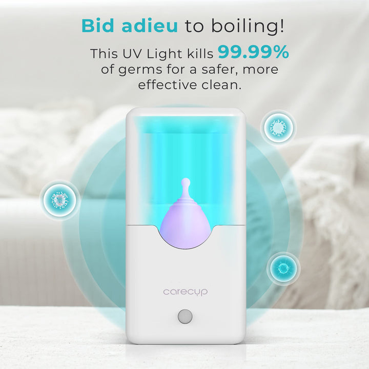 Menstrual Cup Sterilizer - Modern Menstrual Cup Cleaner Unscented Sanitizer - 2-Minute Automatic Steam Wash - Holder Fits Small Soft & Large Period Disc (UV)