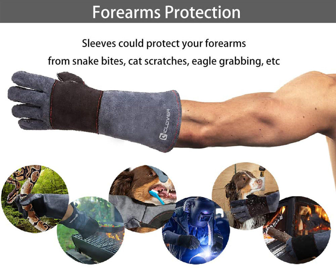 Animal Handling Gloves Snake Bite Proof, Double Leather Padding Reinforced Palm & Fingers Protection for Grabbing Snake Reptile Bird Falcon Handling, Cat Dog Training Anti Scratch - 16inch