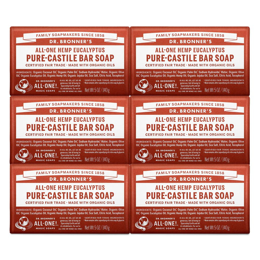- Pure-Castile Bar Soap (Eucalyptus, 5 ounce, 6-Pack) - Made with Organic Oils, For Face, Body and Hair, Gentle and Moisturizing, Biodegradable, Vegan, Cruelty-free, Non-GMO