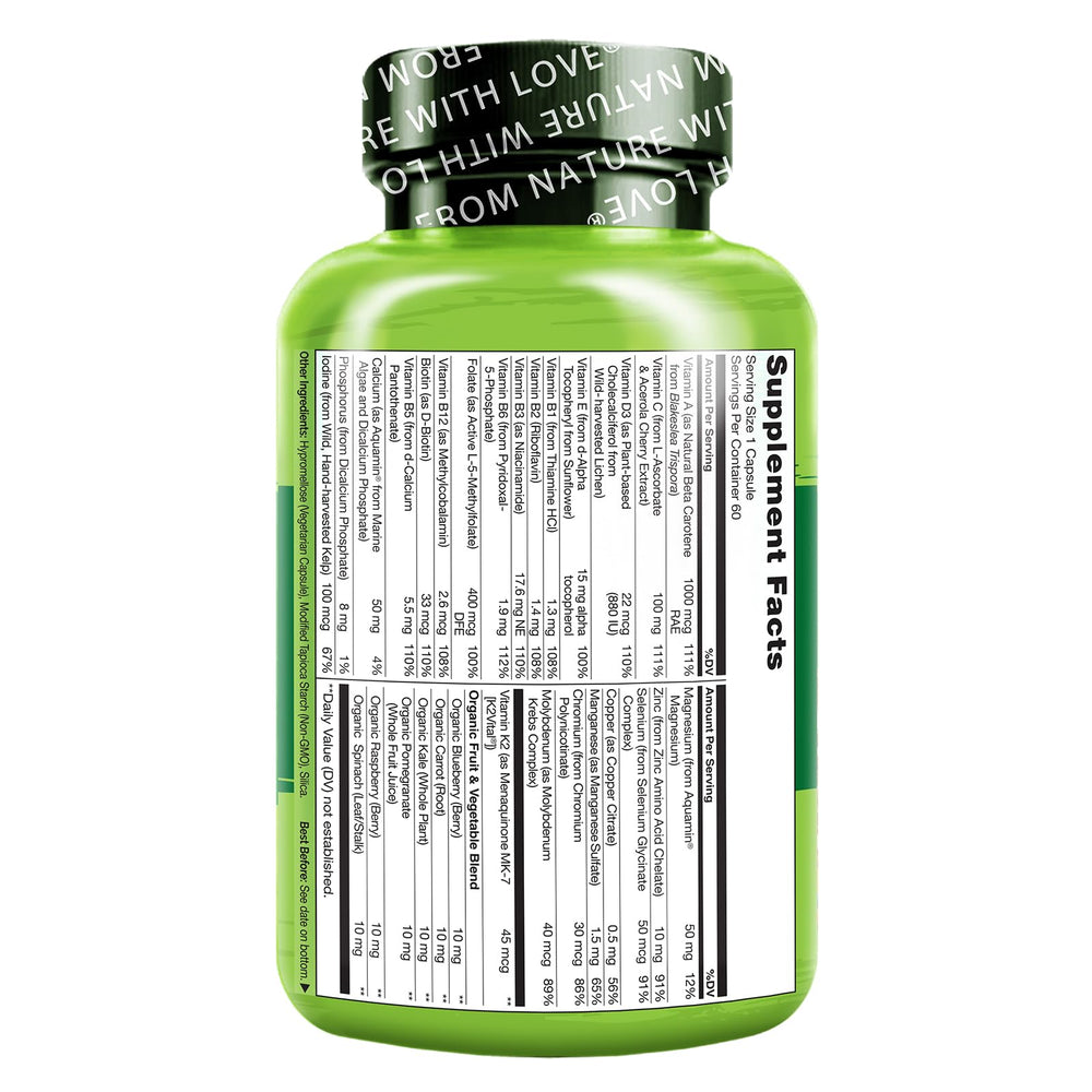 One Daily Multivitamin for Men - with Vitamins & Minerals + Organic Whole Foods - Supplement to Boost Energy, General Health - Non-GMO - 60 Capsules - 2 Month Supply