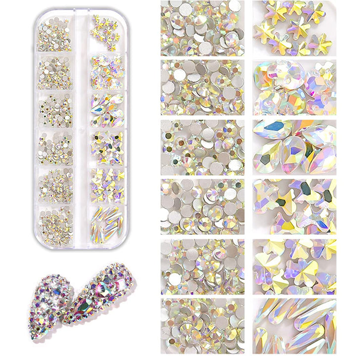 2 Box Flat back Nail Art Rhinestones Crystals For Acrylic Nails Mix-Shape Ab Rhinestones And Red Nails Crystals Nail Rhinestones Fake Diamond Set With Nail Tweezers And Pencils For Women