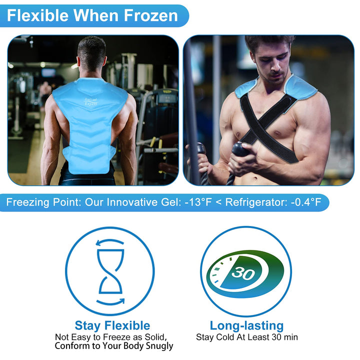 Large Full Back and Shoulder Rotator Cuff Ice Pack Wrap with Straps, Cold Packs for Injuries Reusable Gel, Cold Compression for Entire Back and Shoulders Pain Relief - Soft Plush Lining