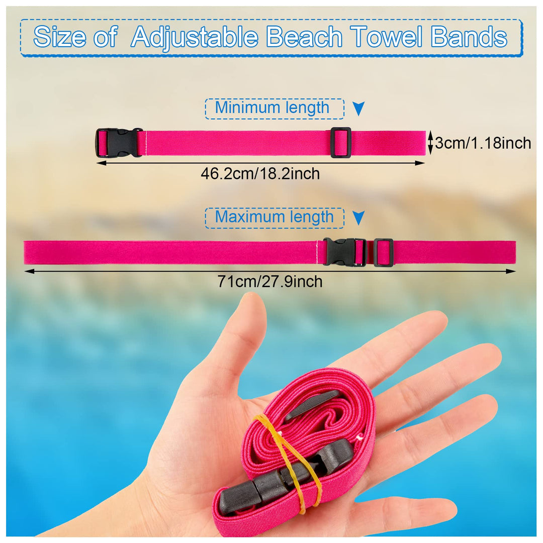 4 Pcs Towel Bands for Beach Chairs Adjustable Beach Towel Holder Elastic Chair Clips Towel Straps for Beach Pool Cruise Carnival Ship Travel Vacation Accessories Essentials, 4 Colors
