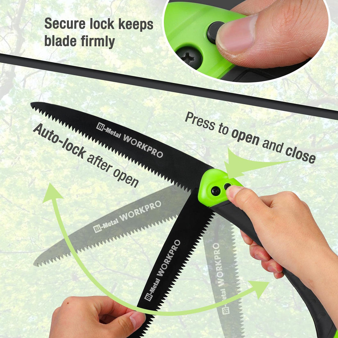 7”Folding Pruning Saw with Non-slip Handle and Safety Lock, Tripple Cut Teeth, Durable Bi-metal Saw Blades for Tree Trimming, Camping, Woodworking