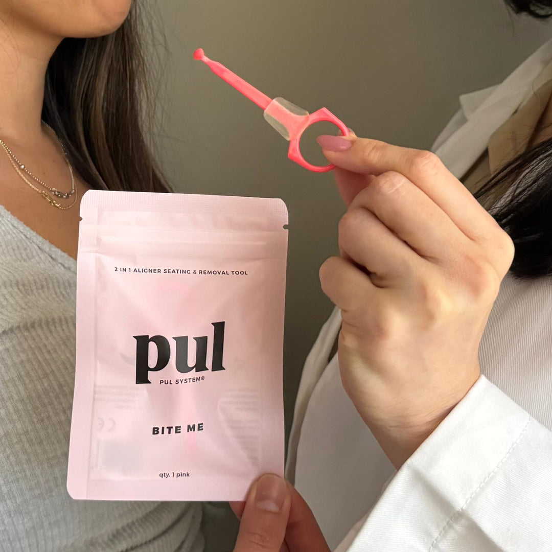 PUL Chew Tool & Clear Aligner Removal 2 in 1 Combo Tool - Compatible with Invisalign Removable Braces & Trays, Aligners, Retainers, Dentures - Hygienic Oral Care - Compact & Durable - 3 Pack, Pink