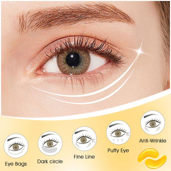 Rotus 30 Pairs Gold Eye Mask Power Crystal Gel Collagen Masks, Great For Anti Aging, Dark Circles & Puffiness