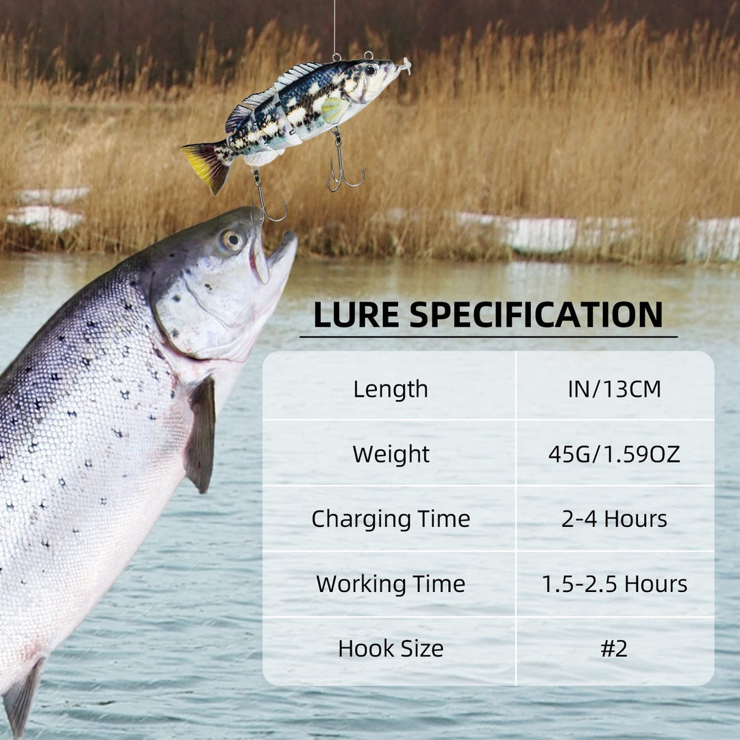 Robotic Electric Fishing Lure Rechargeable 5.1 Auto-Swimming Multi Segment Swim Bait Vibration LED Light Fishing Bait