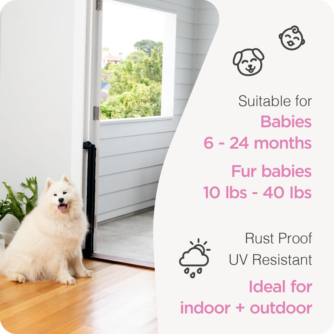 Indoor/Outdoor Retractable Baby Gate 33 Tall, Extends to 71 Wide, Gray