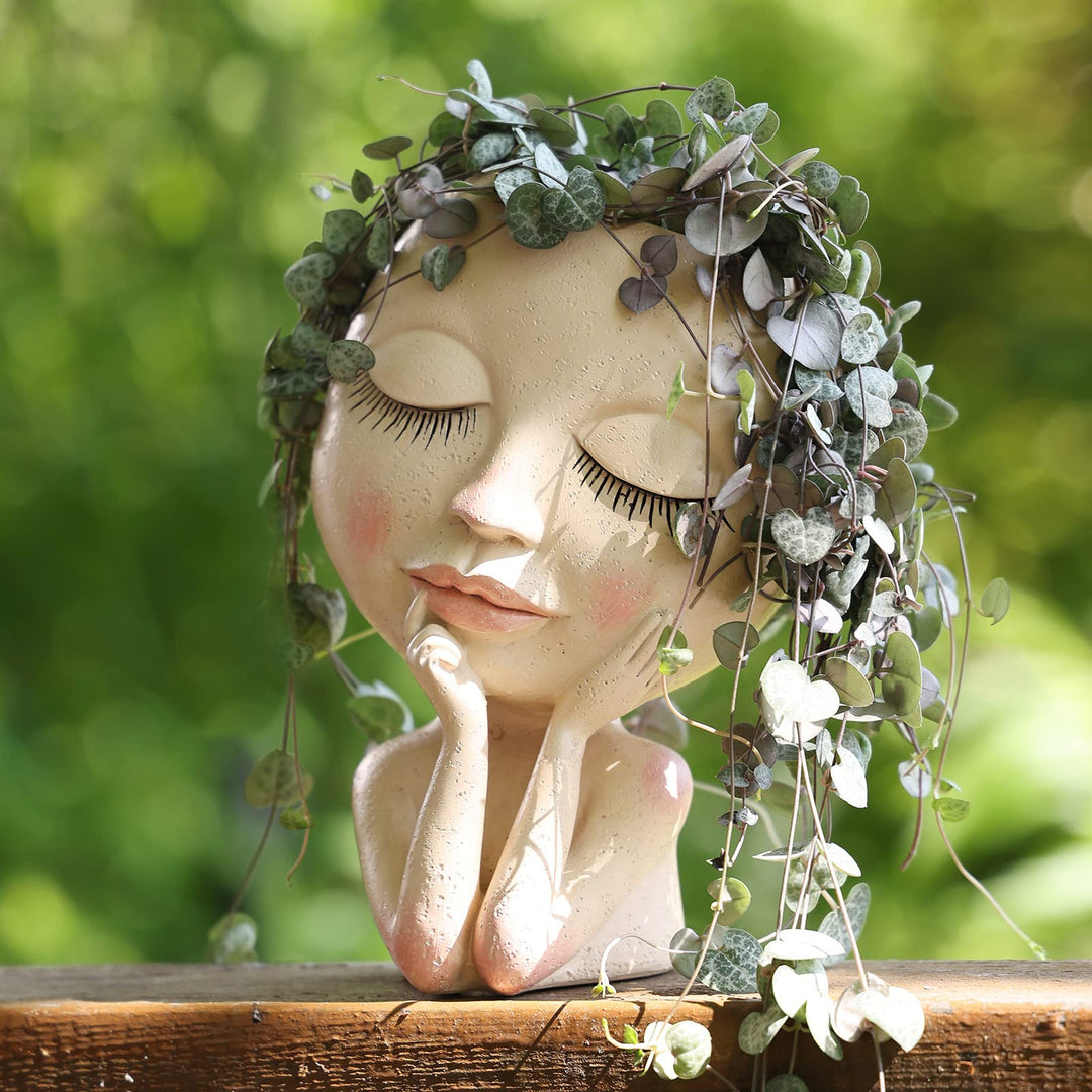 Resin Head Face Planter Flower Pot for Indoor and Outdoor Plants with Drainage Hole (Large Size)…