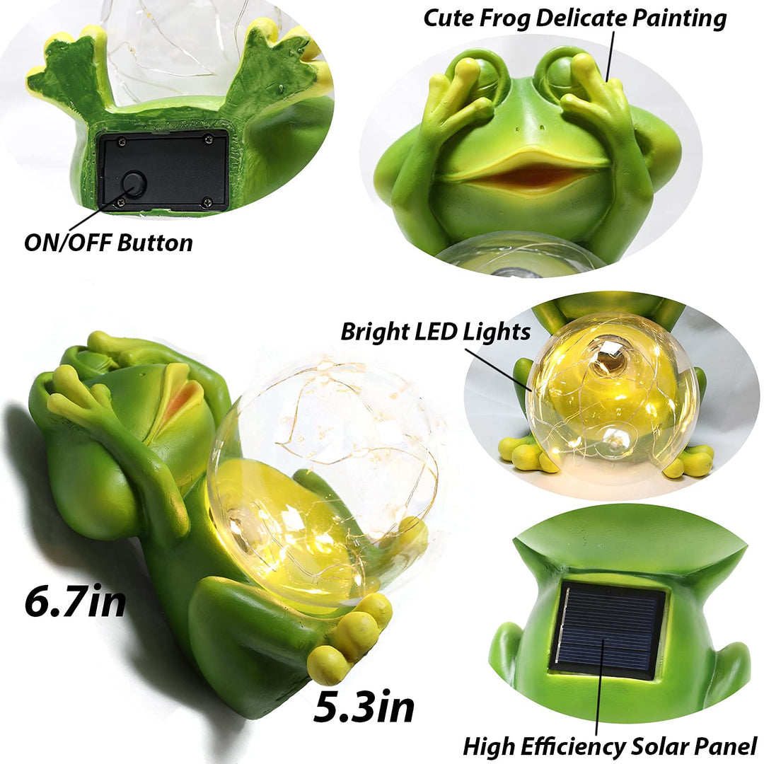 Garden Frog Decor Figurines, Solar Lights Outdoor Decorative Waterproof Cute Garden Sculptures & Statues for Patio Yard Lawn Clearance Ornaments (1 Pack)