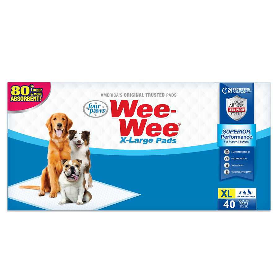 Wee-Wee Superior Performance Unscented Extra-Large Pee Pads for Dogs & Puppies, Quilted Leak-Proof Dog Housebreaking Potty Training Floor Protection, 28 x 34, 40 Count